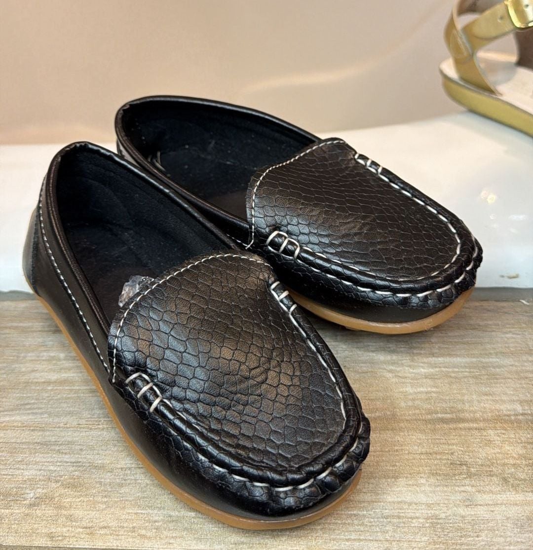 Boys black slip on style shoes 2