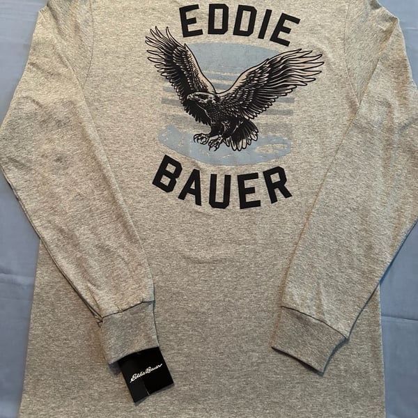 NWT - Eddie Bauer Long Sleeve Eagle Graphic Tee, Size Small, Gray