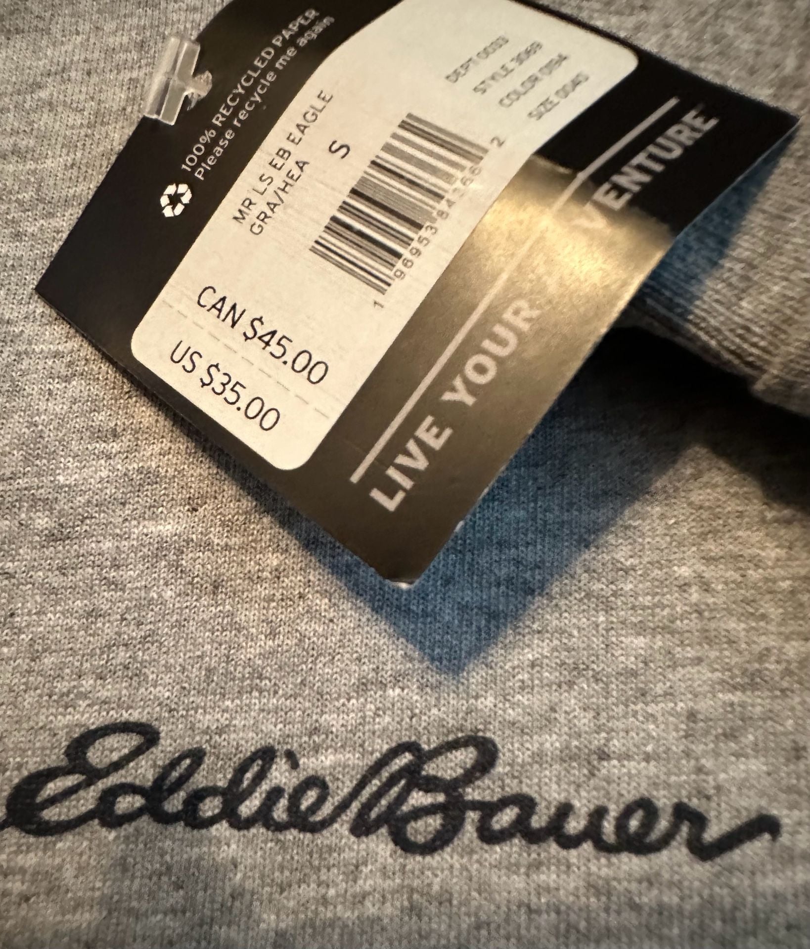 NWT - Eddie Bauer Long Sleeve Eagle Graphic Tee, Size Small, Gray 5