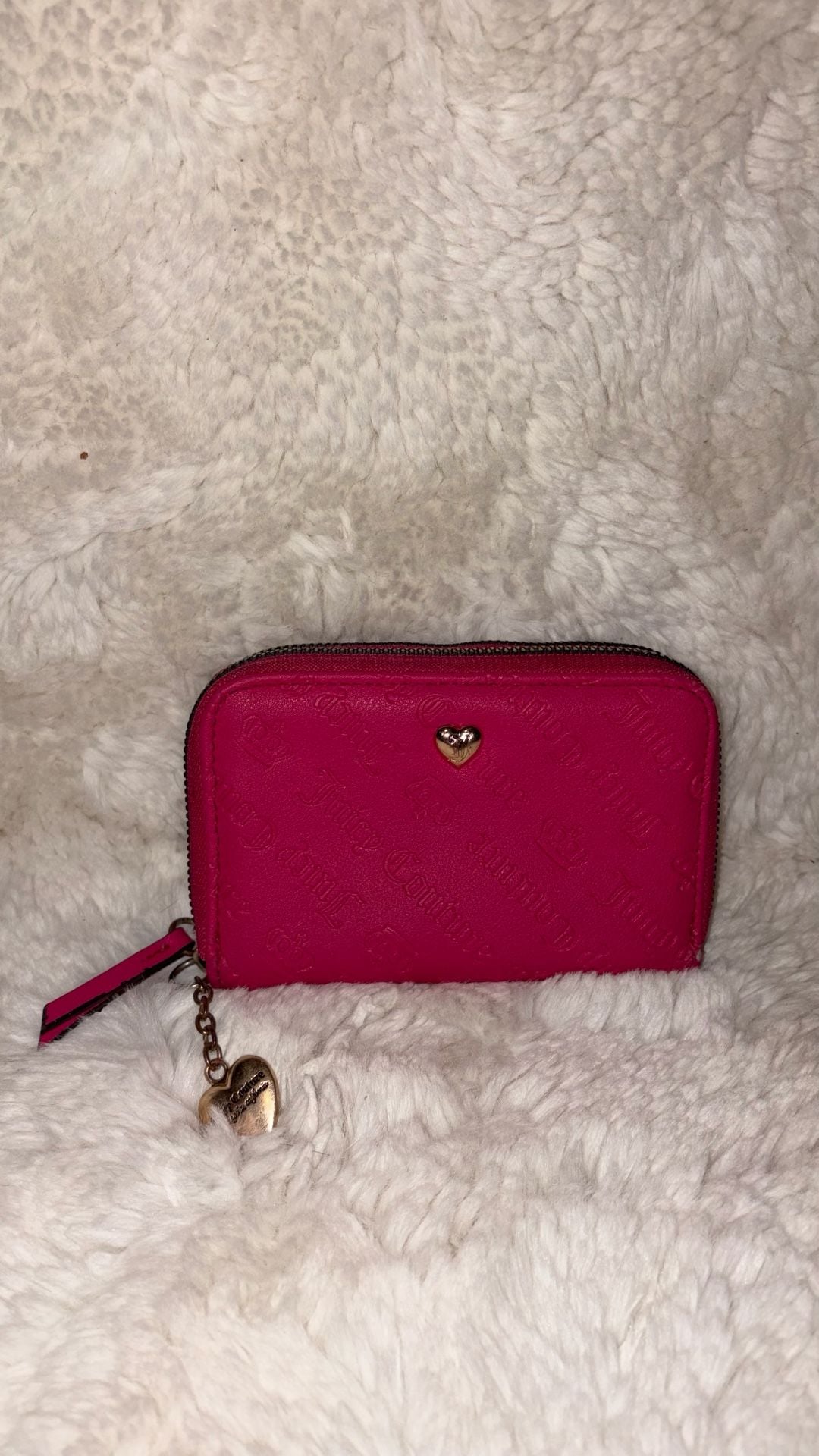 Juicy Couture Hot Pink Zip Around Dual Zipper Wallet w/Heart Charm 2