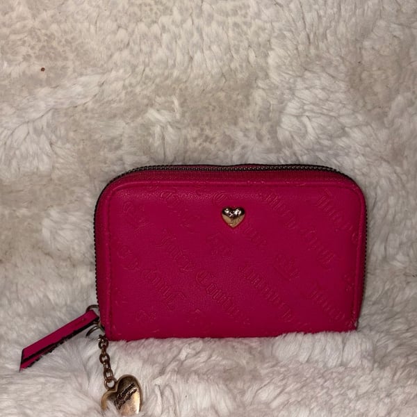 Juicy Couture Hot Pink Zip Around Dual Zipper Wallet w/Heart Charm