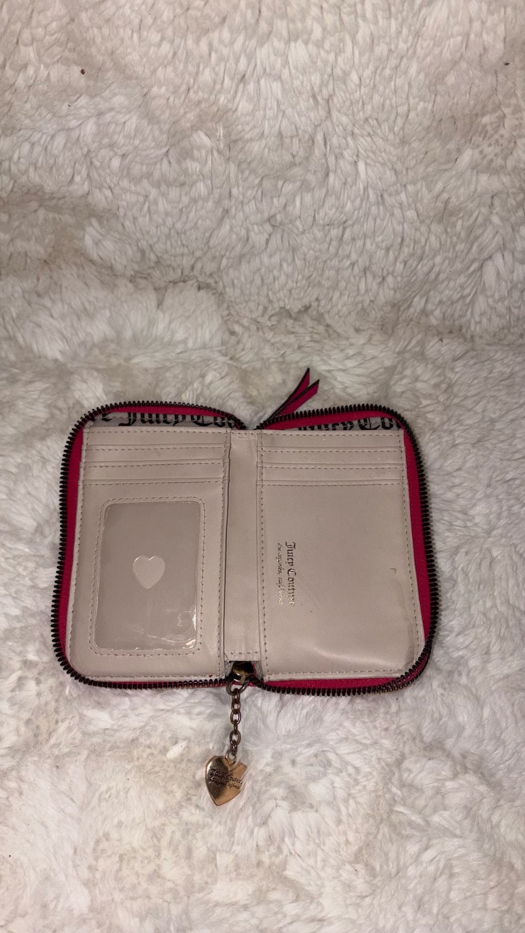 Juicy Couture Hot Pink Zip Around Dual Zipper Wallet w/Heart Charm 3