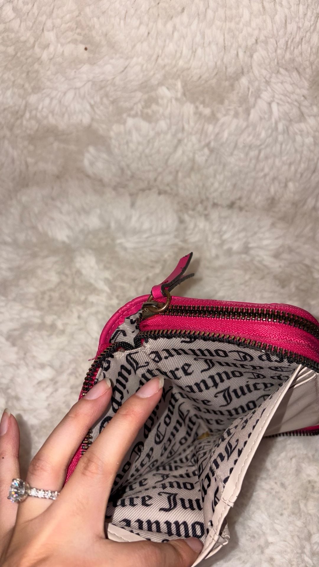 Juicy Couture Hot Pink Zip Around Dual Zipper Wallet w/Heart Charm 6