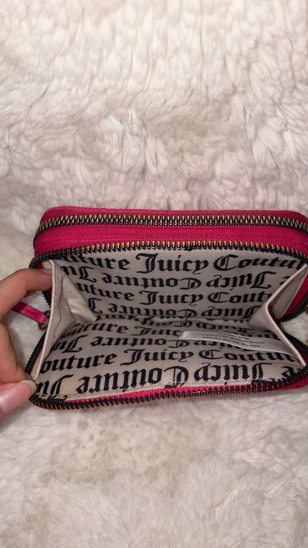 Juicy Couture Hot Pink Zip Around Dual Zipper Wallet w/Heart Charm 9