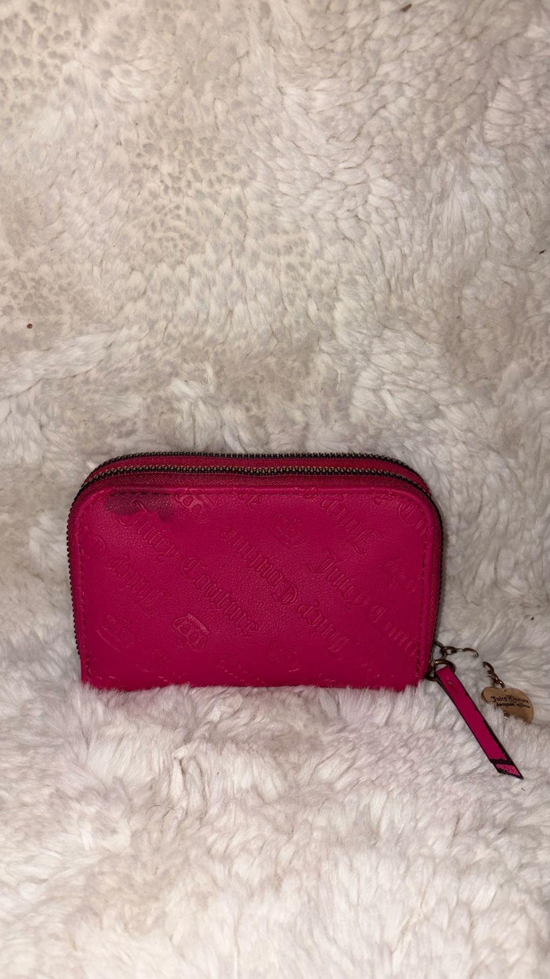 Juicy Couture Hot Pink Zip Around Dual Zipper Wallet w/Heart Charm 10
