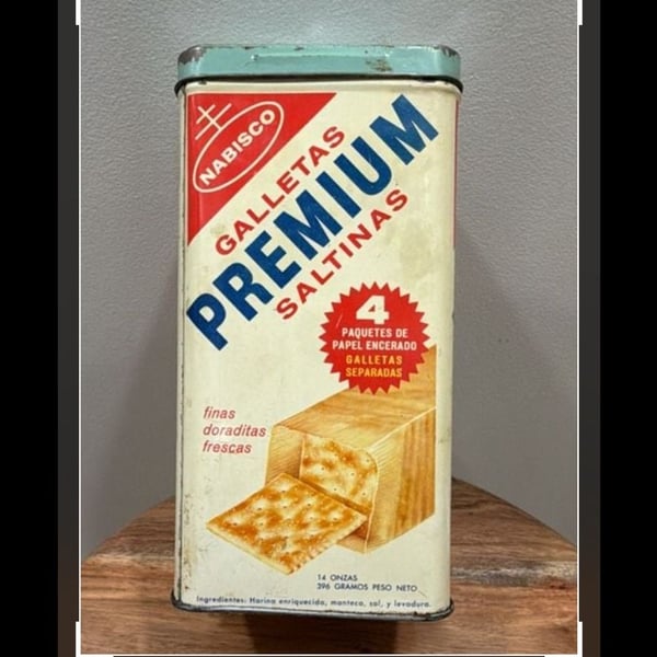Nabisco Premium Saltine Cracker Tin Canister Vintage Bilingual