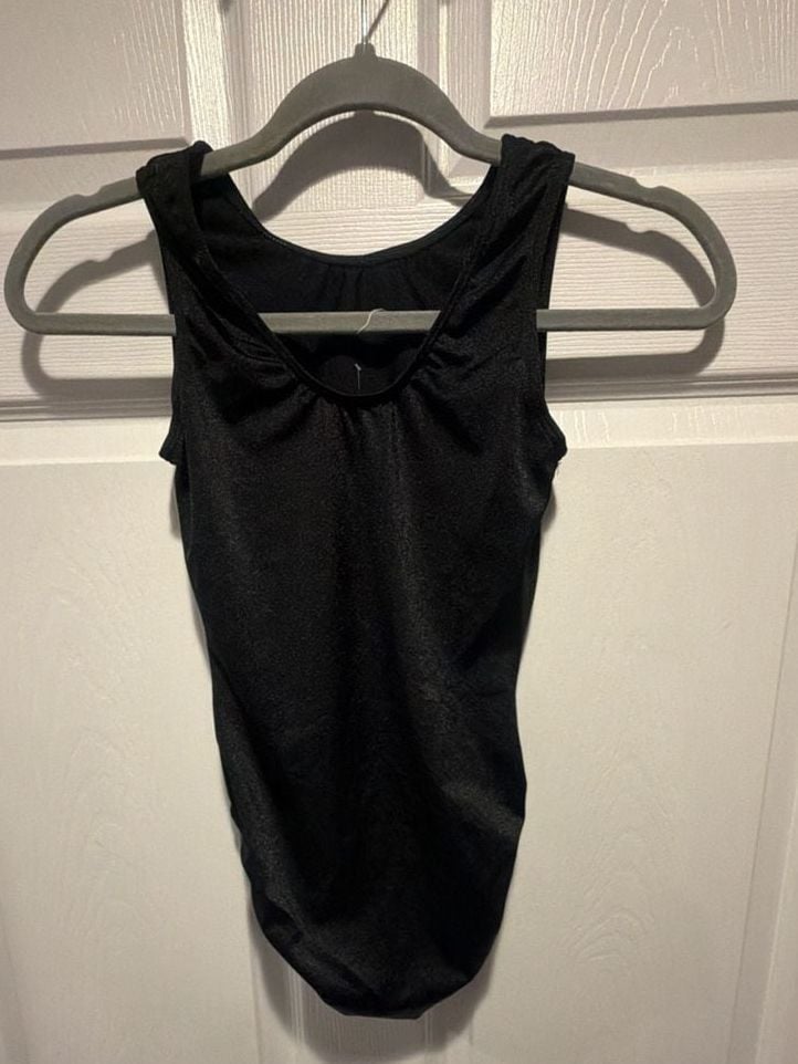 GK Elite Gymnastics Leotard Size AM Black Shimmer Tank 8