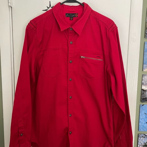 G by Guess Long Sleeve Button Down Shirt Size L Red Cotton