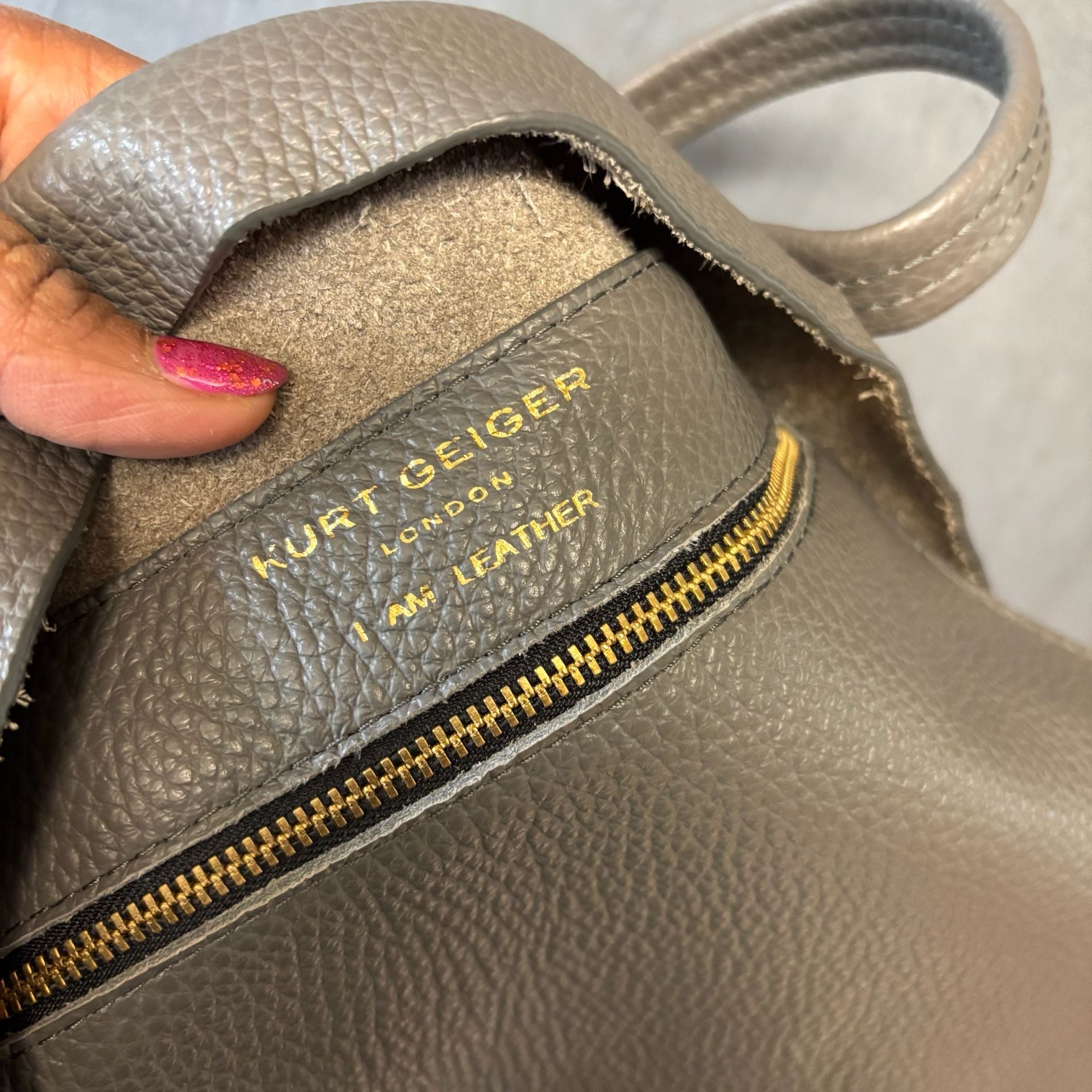 Kurt Geiger London Leather Tote Bag Grey Made In Italy I Am Leather 8