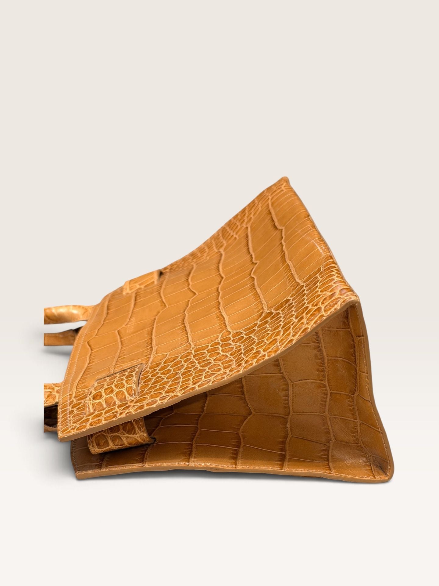 Vintage Furla Croc Embossed Leather Top Handle Bag 5