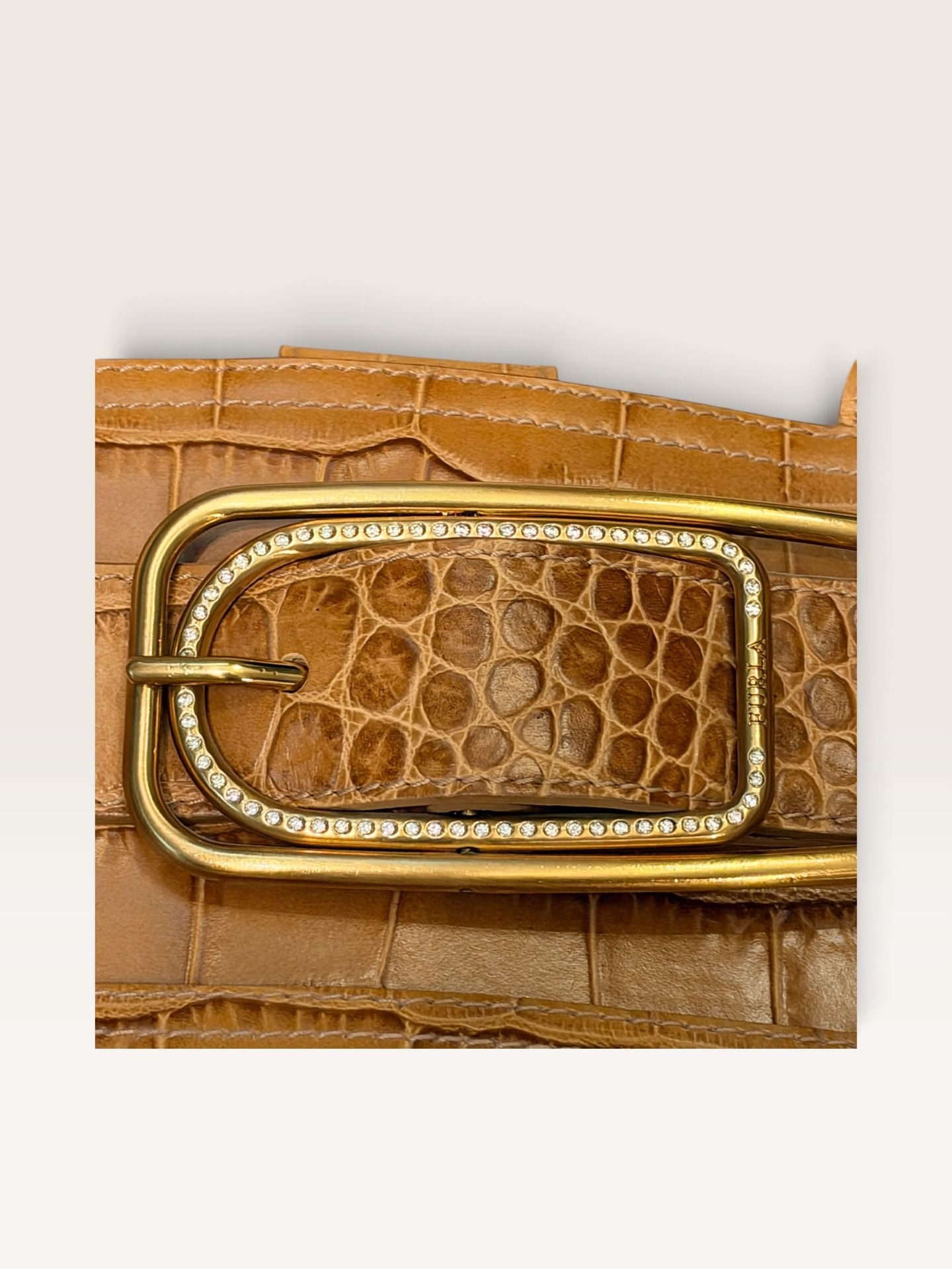 Vintage Furla Croc Embossed Leather Top Handle Bag 6