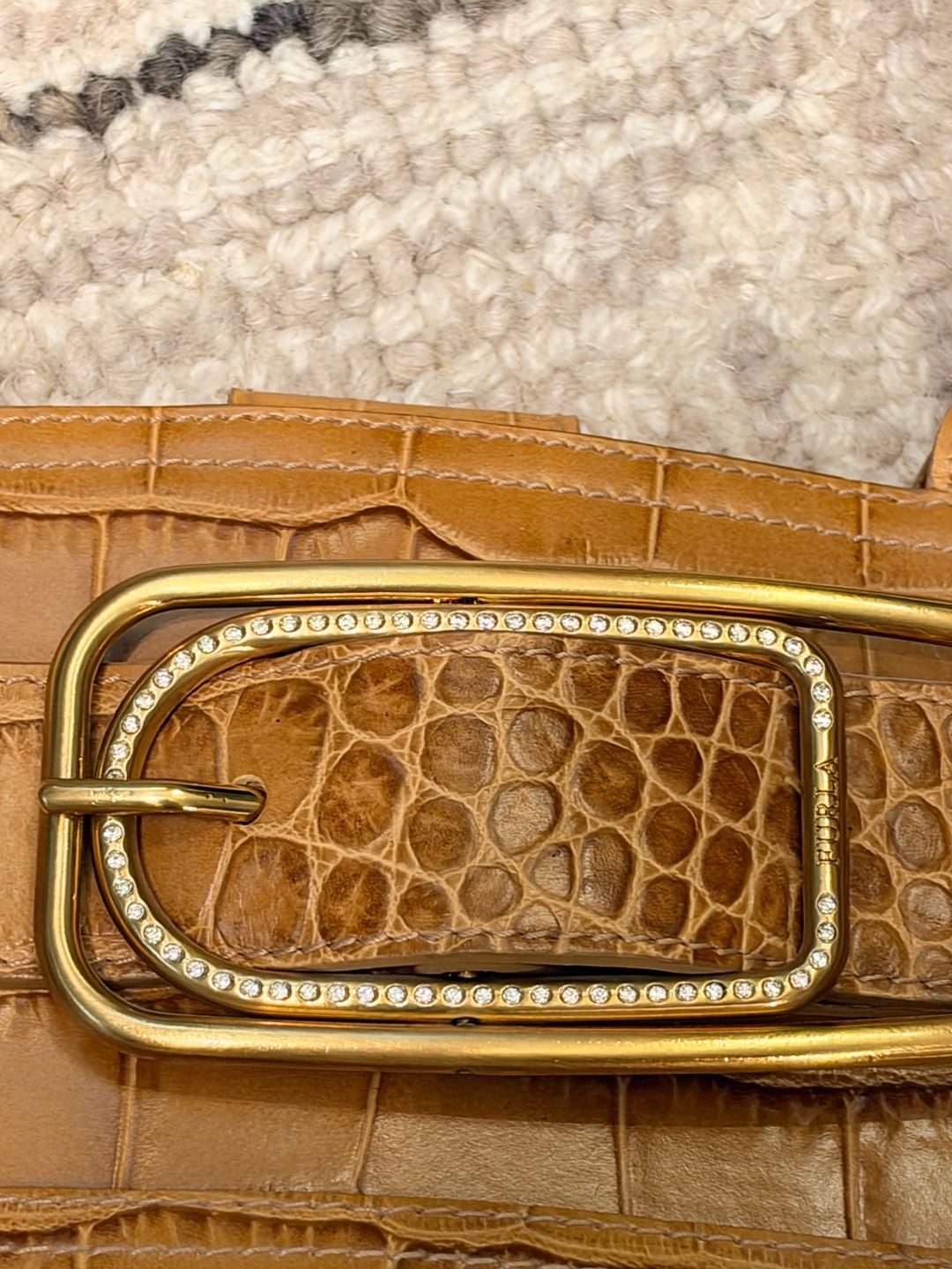 Vintage Furla Croc Embossed Leather Top Handle Bag 7