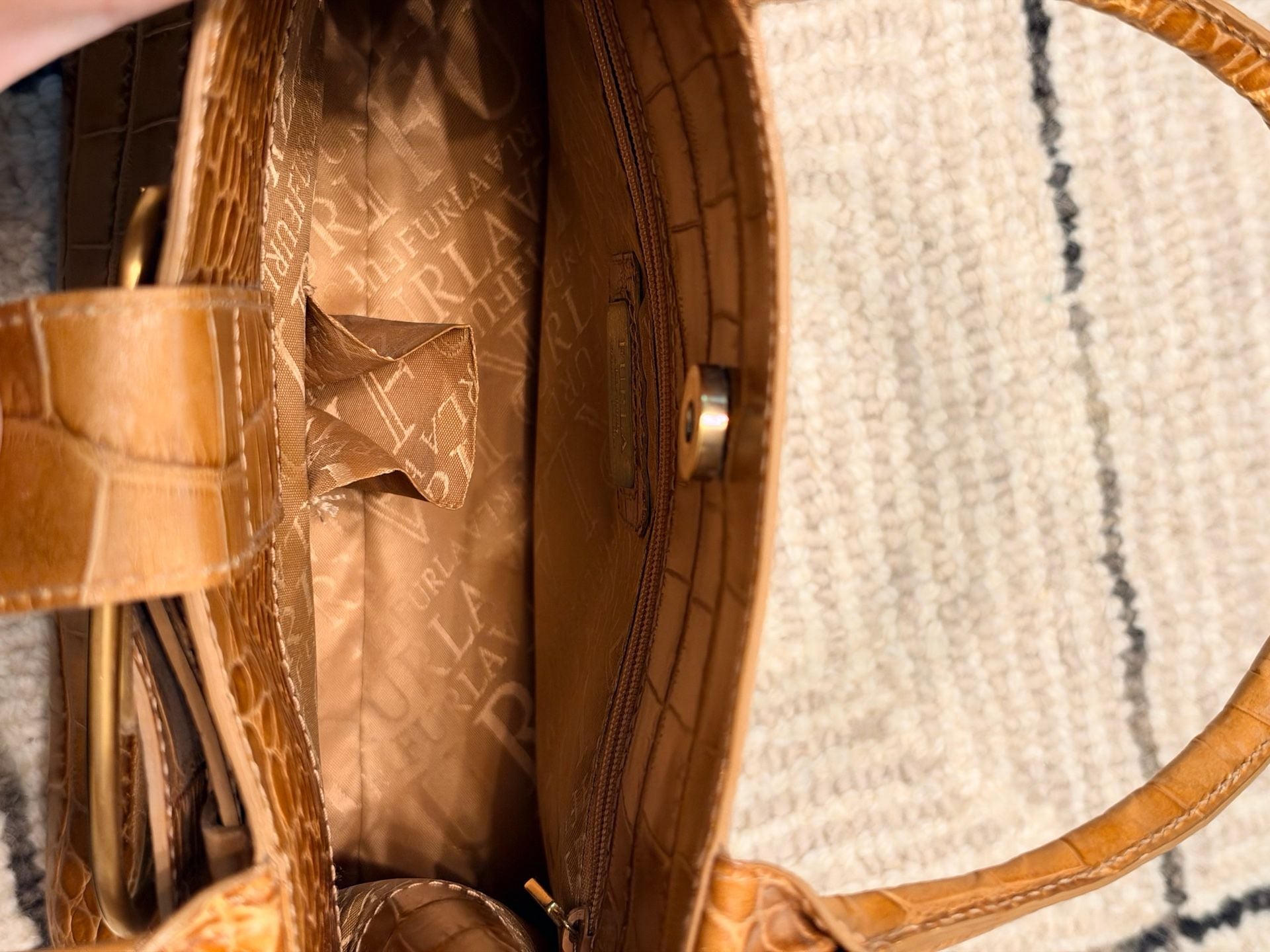 Vintage Furla Croc Embossed Leather Top Handle Bag 8