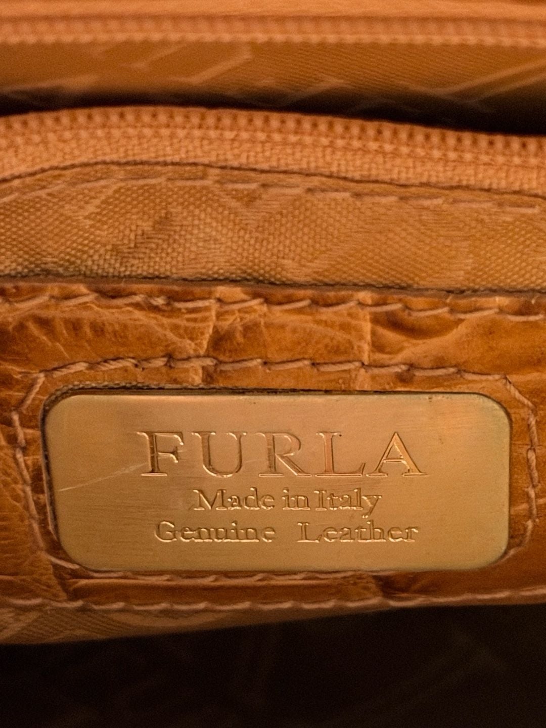 Vintage Furla Croc Embossed Leather Top Handle Bag 9