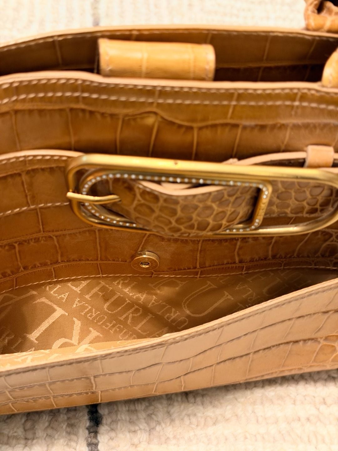 Vintage Furla Croc Embossed Leather Top Handle Bag 10