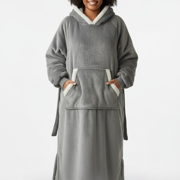 Bedsure Oversized Long Sherpa Fleece Wearable Blanket Hoodie Robe - Gray (A076)