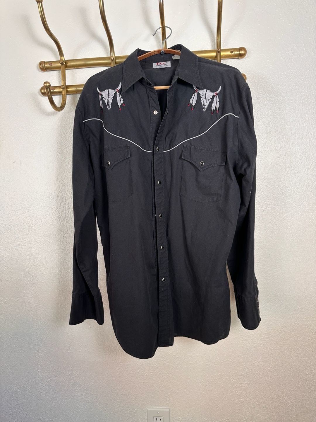 Men's Long Sleeve Western Snap Shirt with Cow Skull Embr, 2