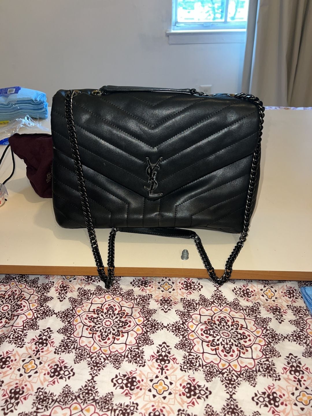 Saint Laurent Loulou Medium Black Chevron Leather Chain Shoulder Bag 7