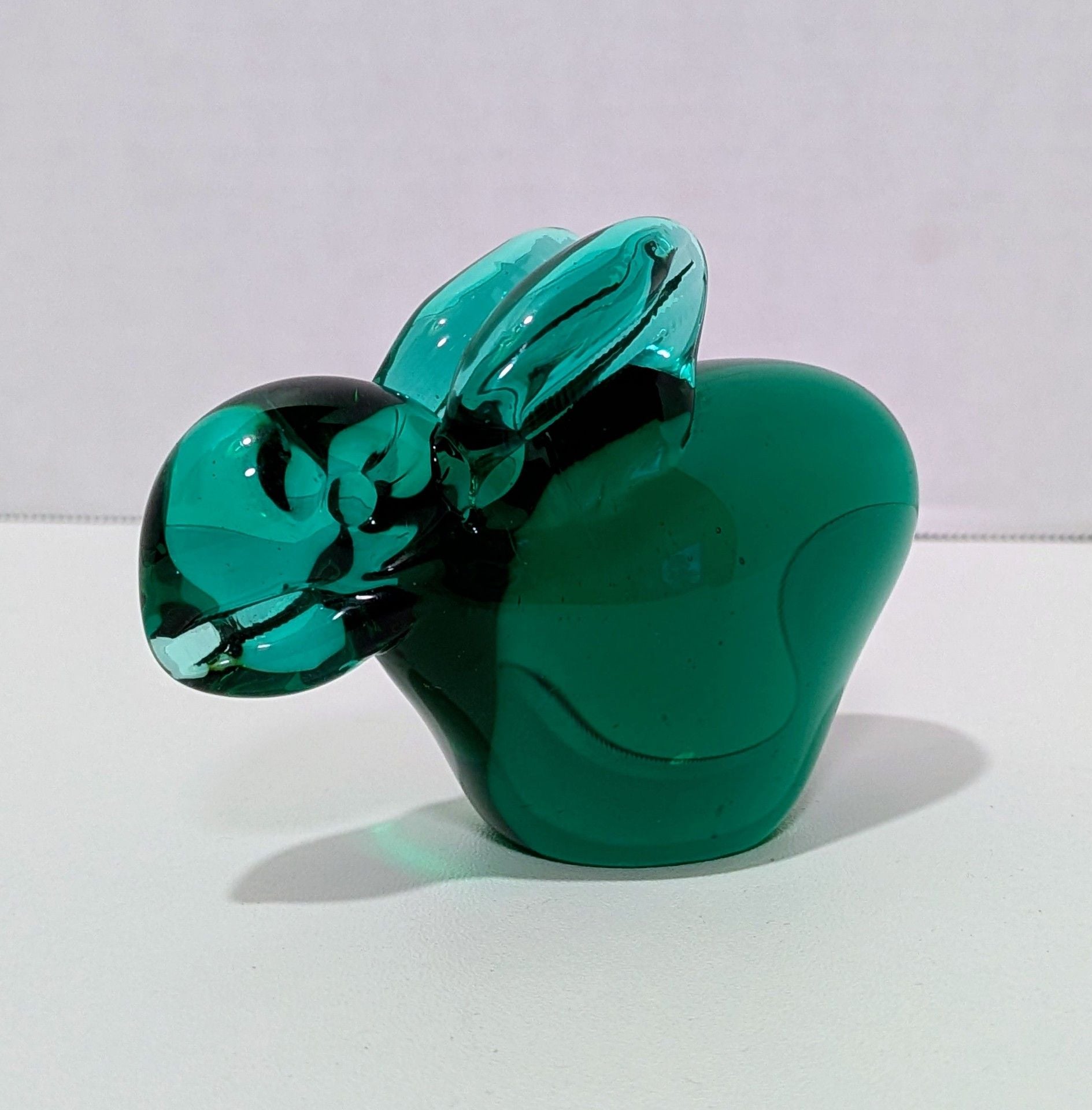 Enesco Art Glass Bunny Rabbit Figurine Paperweight Green 3.5" 1