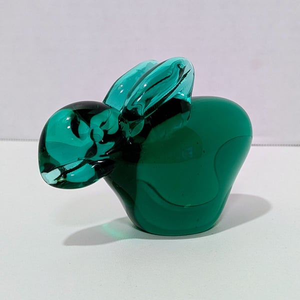 Enesco Art Glass Bunny Rabbit Figurine Paperweight Green 3.5"