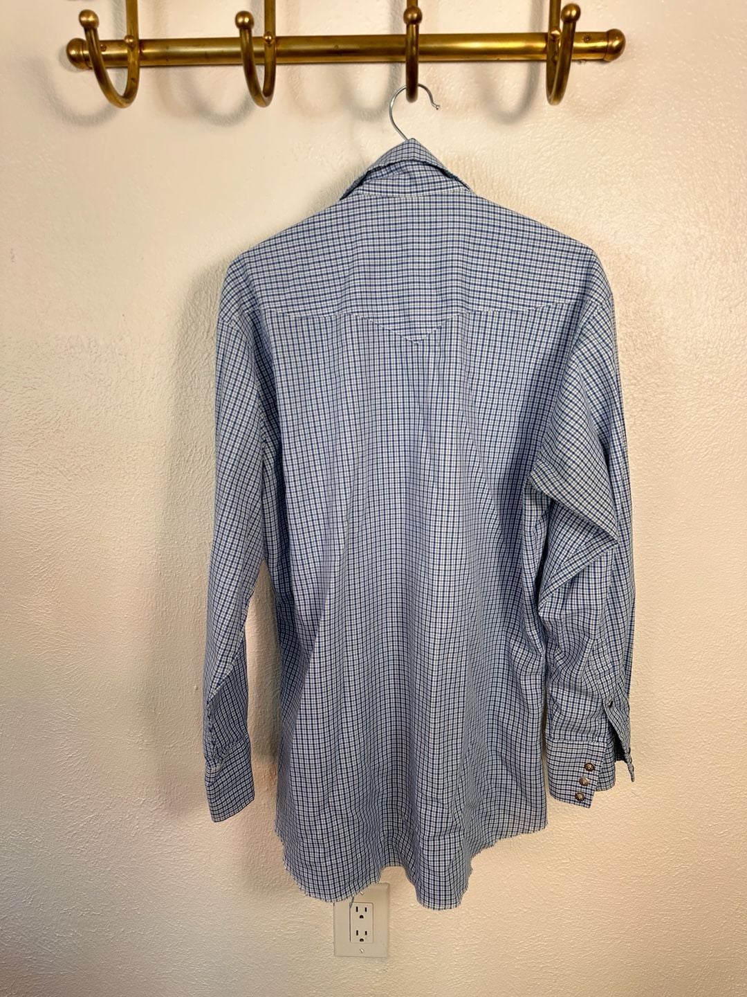 Vintage Western Wear Long Sleeve Western Shirt Size 16-33 Blue Gingham Plaid 4