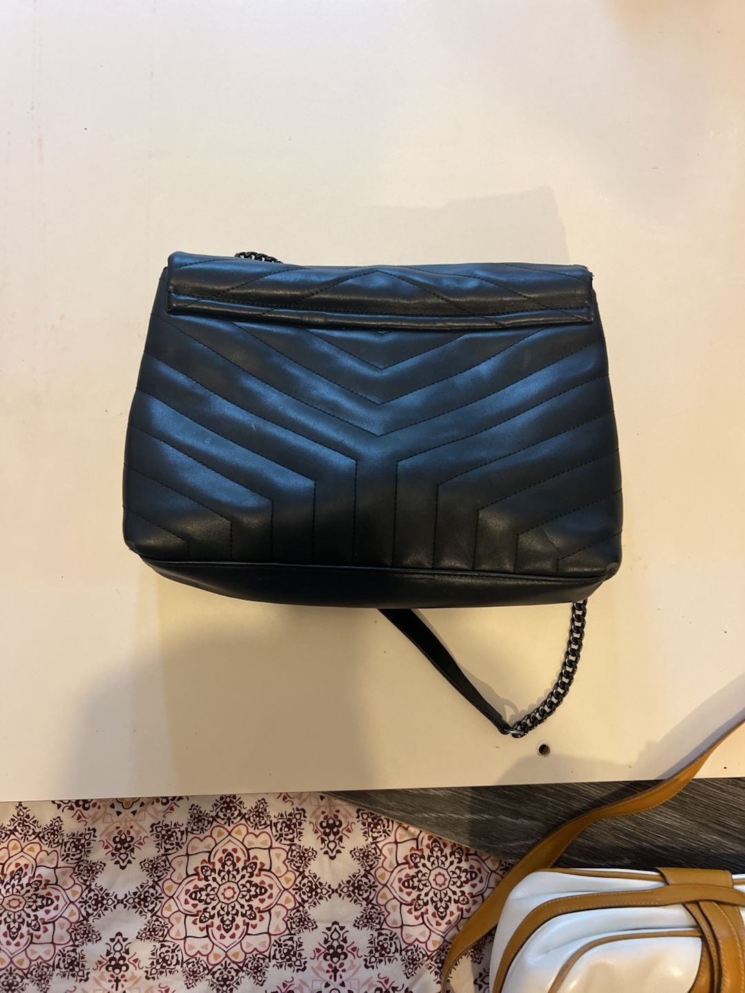 Saint Laurent Loulou Medium Black Chevron Leather Chain Shoulder Bag 8