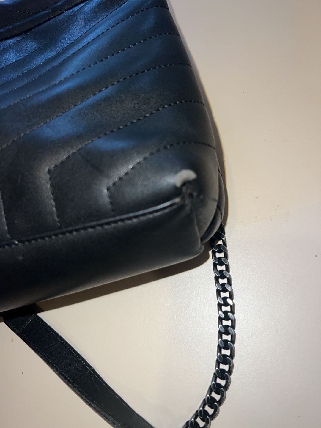 Saint Laurent Loulou Medium Black Chevron Leather Chain Shoulder Bag 9