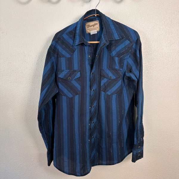 Wrangler Western Fashion Snap Shirt Blue Striped Long Sleeve Shirt