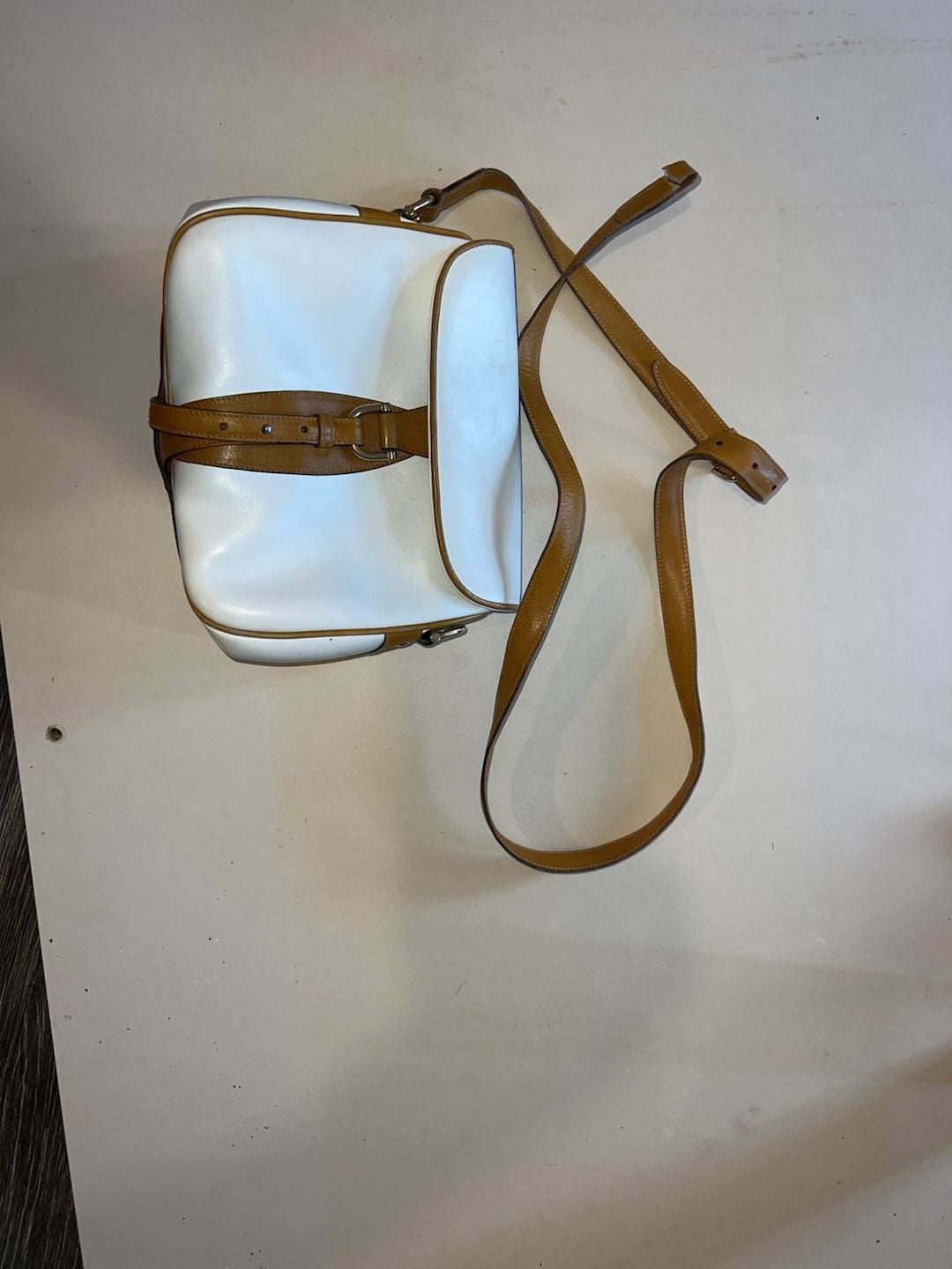 Mark Cross Vintage Leather Crossbody Bag White Tan Italy 7
