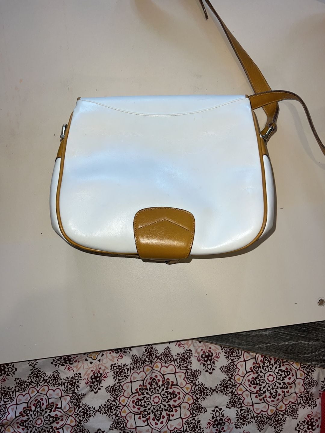 Mark Cross Vintage Leather Crossbody Bag White Tan Italy 8