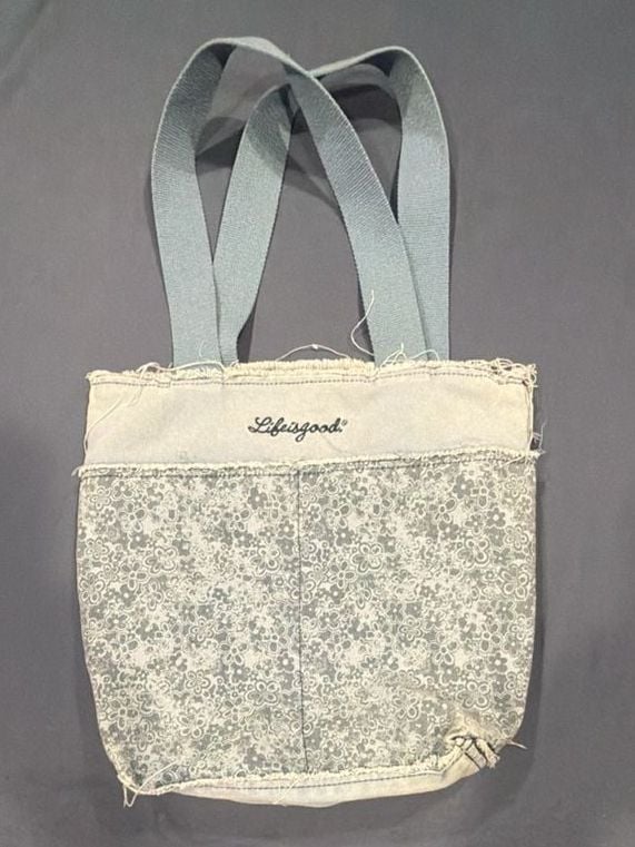 Life Is Good Blue Floral Denim Tote Bag 2