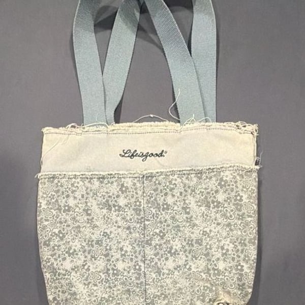 Life Is Good Blue Floral Denim Tote Bag