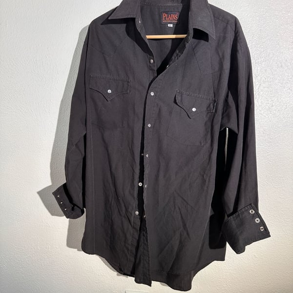 Plains Western Wear Western Shirt Size L Black Pearl Snap Long Sleeve