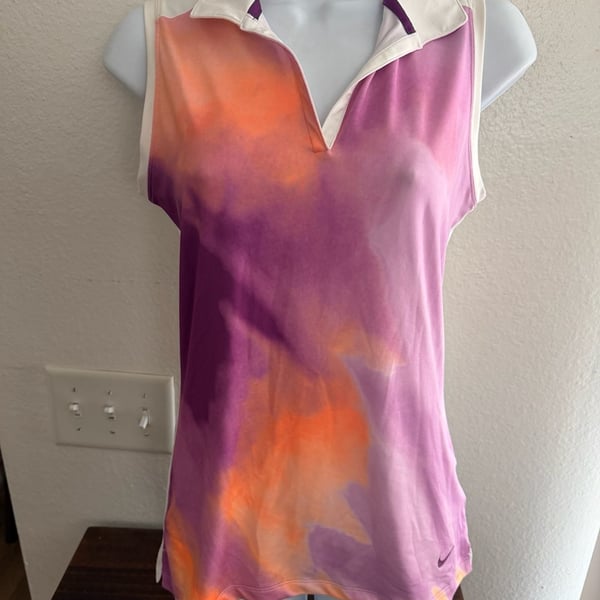 Nike Golf Tour Performance Sleeveless Polo Size XS Purple Orange Watercolor