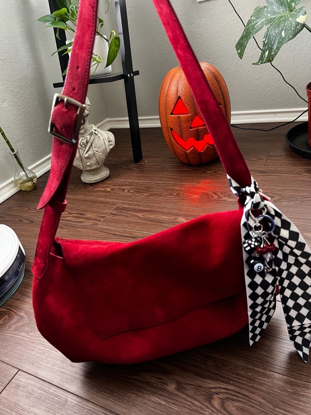 Free People Lottie Messenger Bag Red Suede 12