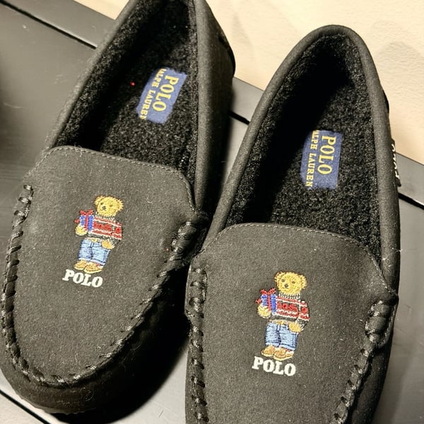 Polo Ralph Lauren Declan Bear Moccasin Slippers Size 5 Black