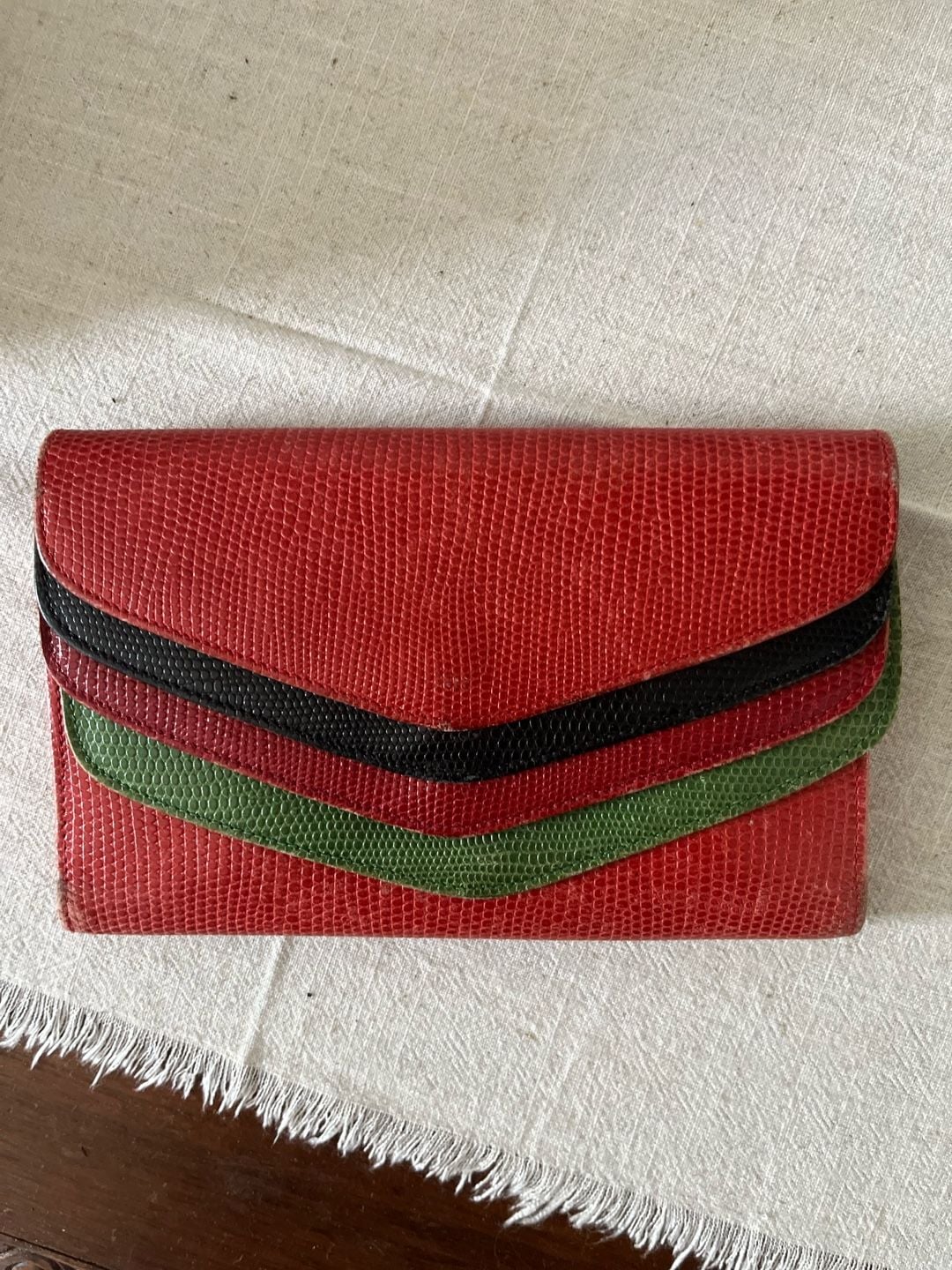 Sonia Lizard Skin Clutch Wallet Red Green Black 2