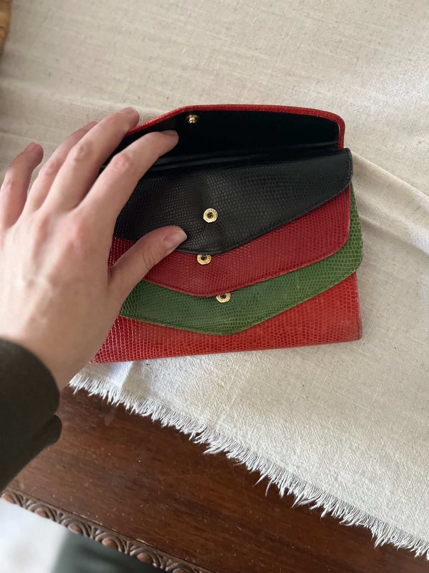 Sonia Lizard Skin Clutch Wallet Red Green Black 3