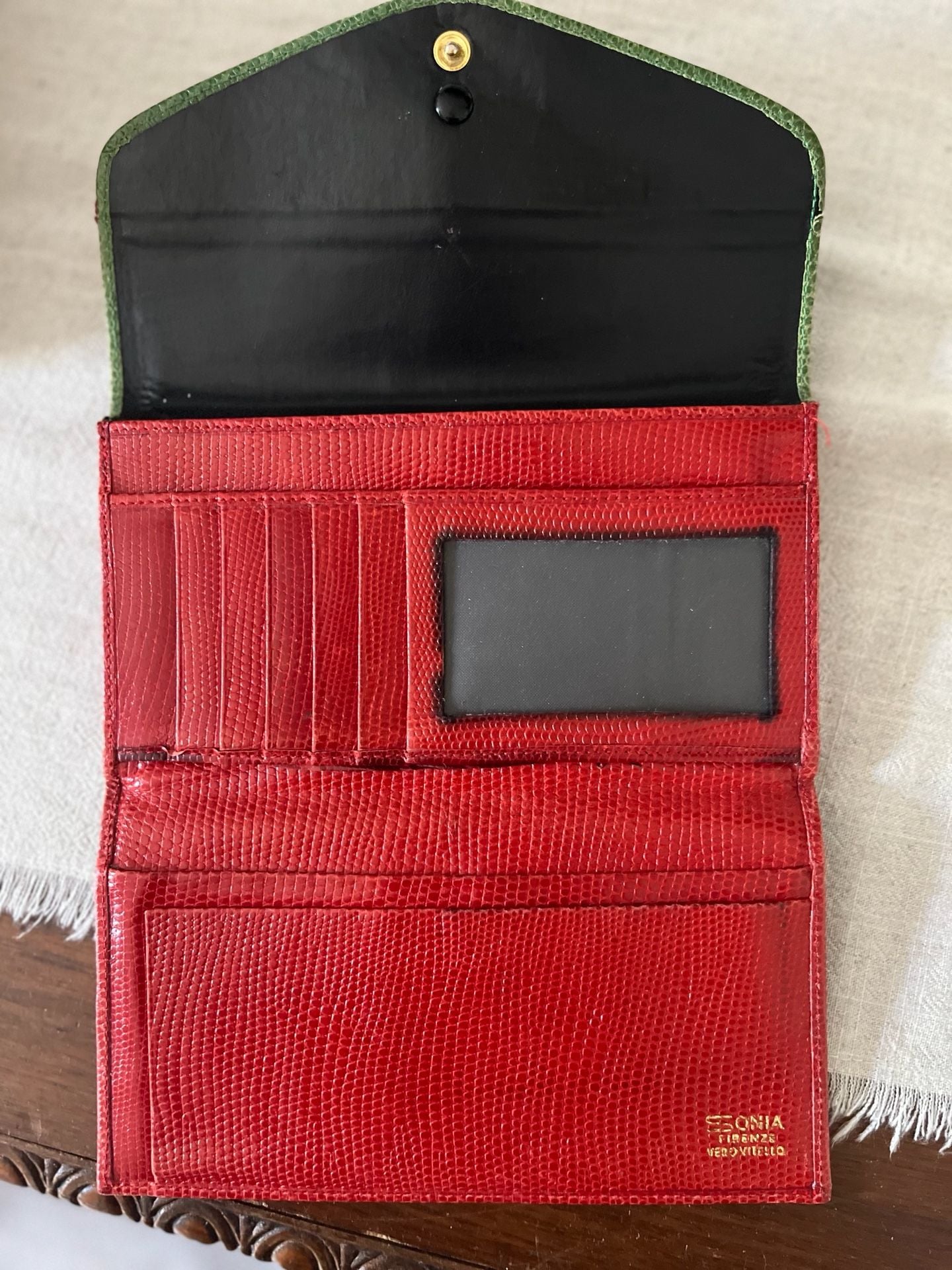 Sonia Lizard Skin Clutch Wallet Red Green Black 4
