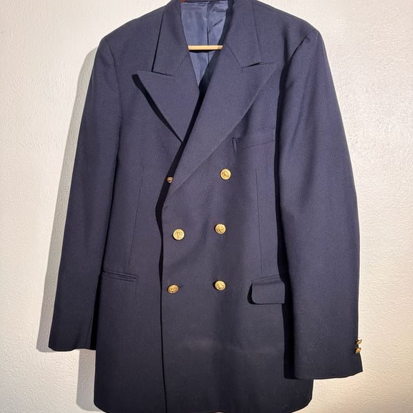 Yves Saint Laurent Double Breasted Blazer Navy Gold Buttons