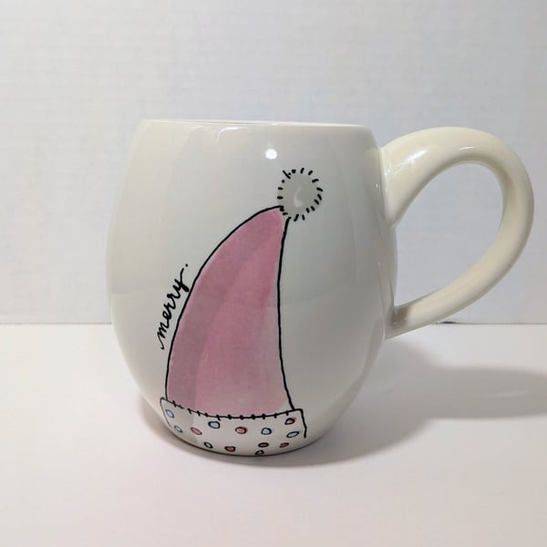 Magenta Christmas Mug May Your Days Be Merry Pink Santa Hat Collectible Coffee