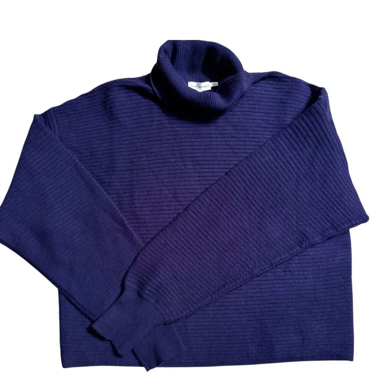 Good American Ribbed Turtleneck Sweater Size Small Blue Navy 2