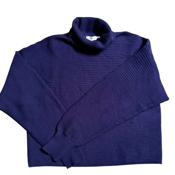 Good American Ribbed Turtleneck Sweater Size Small Blue Navy