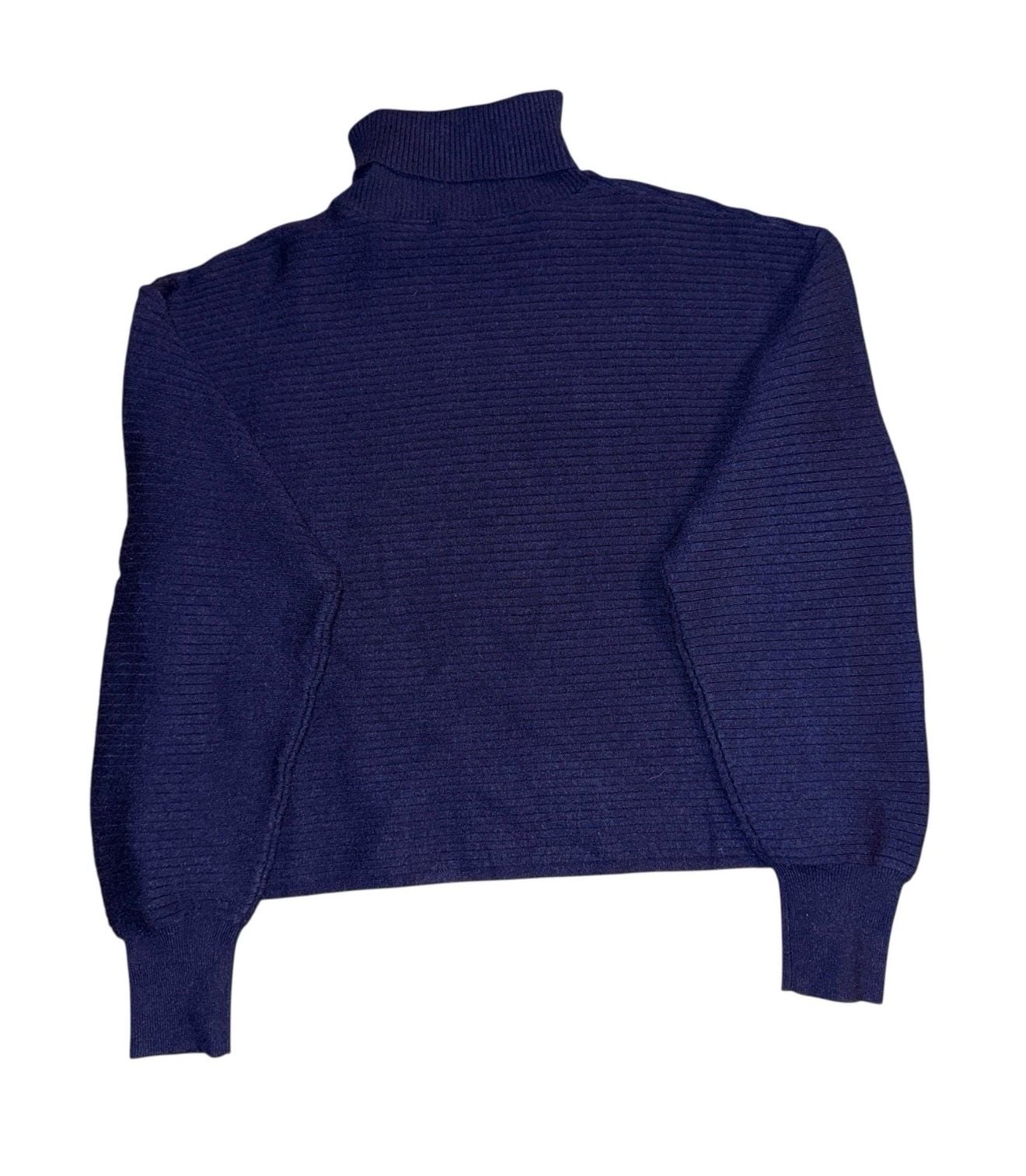 Good American Ribbed Turtleneck Sweater Size Small Blue Navy 3