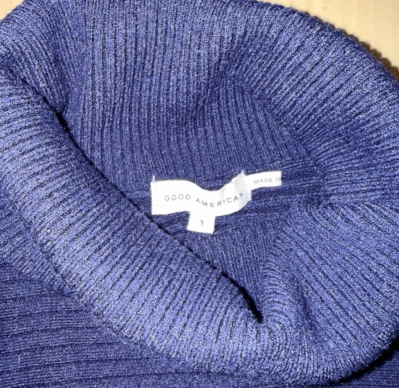 Good American Ribbed Turtleneck Sweater Size Small Blue Navy 5