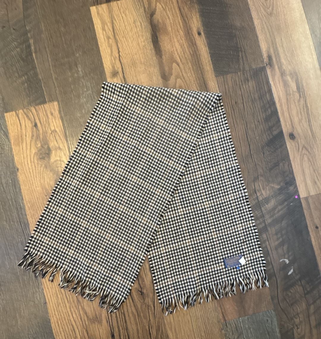 Pendleton Houndstooth Wool Scarf Black Brown Fringe 1