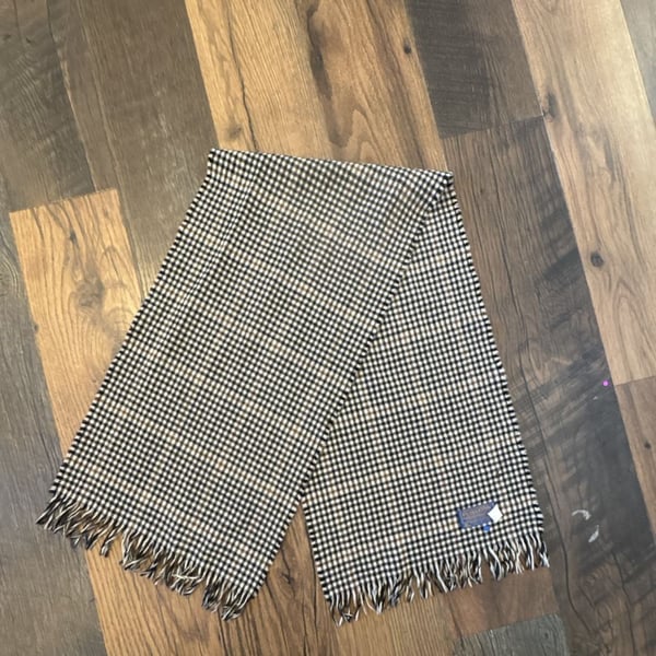 Pendleton Houndstooth Wool Scarf Black Brown Fringe