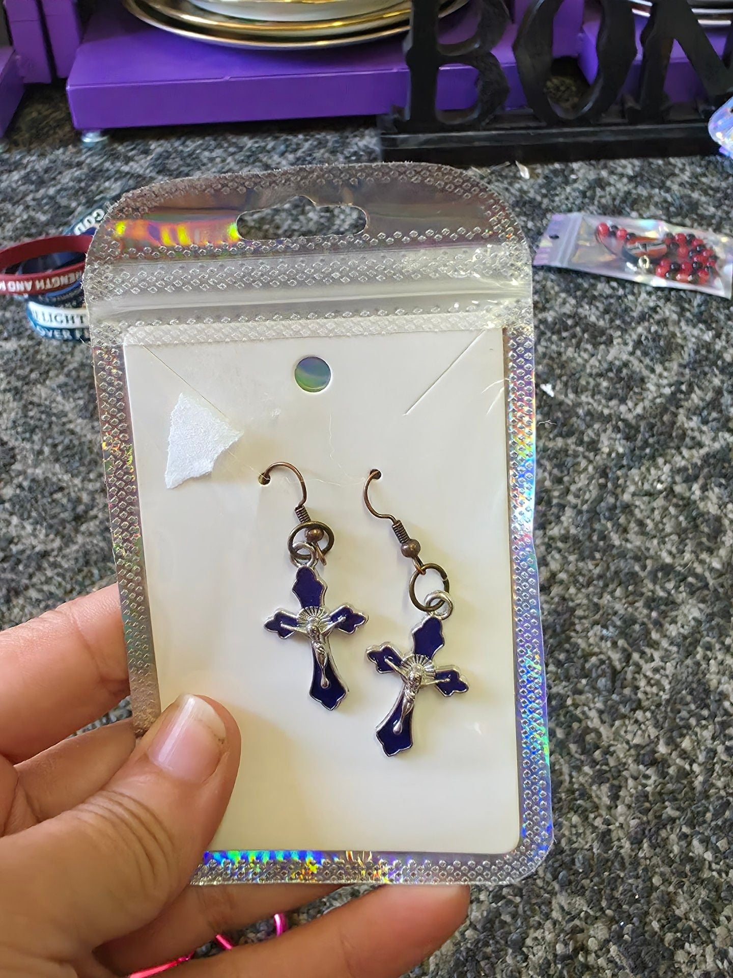 Christian Crucifix Earrings Set with Cross Keychain 3