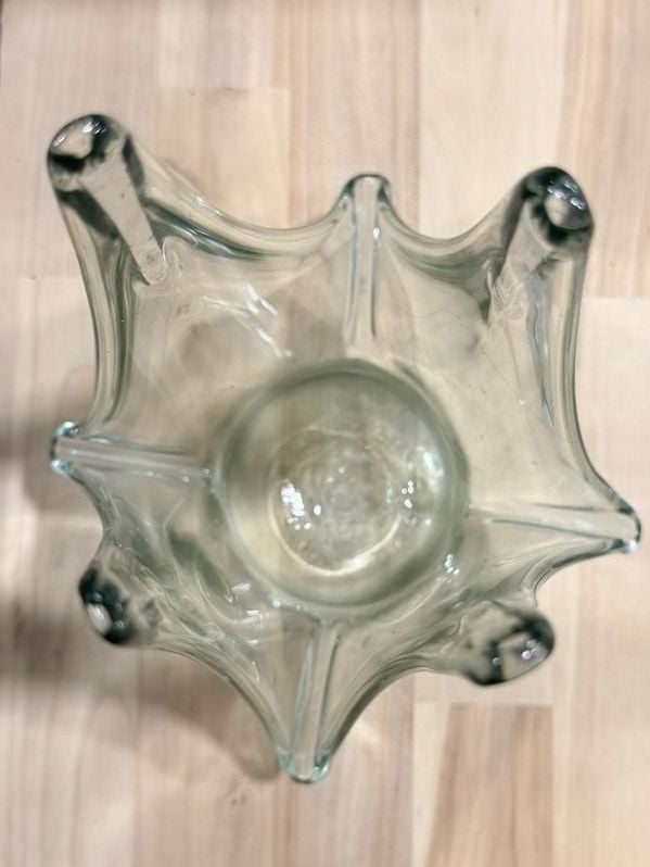 Vintage Handblown Art Swung Glass Pale Green Sculptural Vase Centerpiece 4