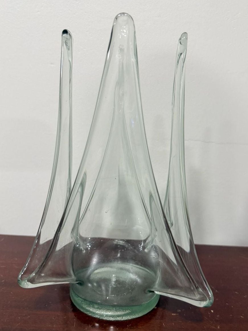 Vintage Handblown Art Swung Glass Pale Green Sculptural Vase Centerpiece 5